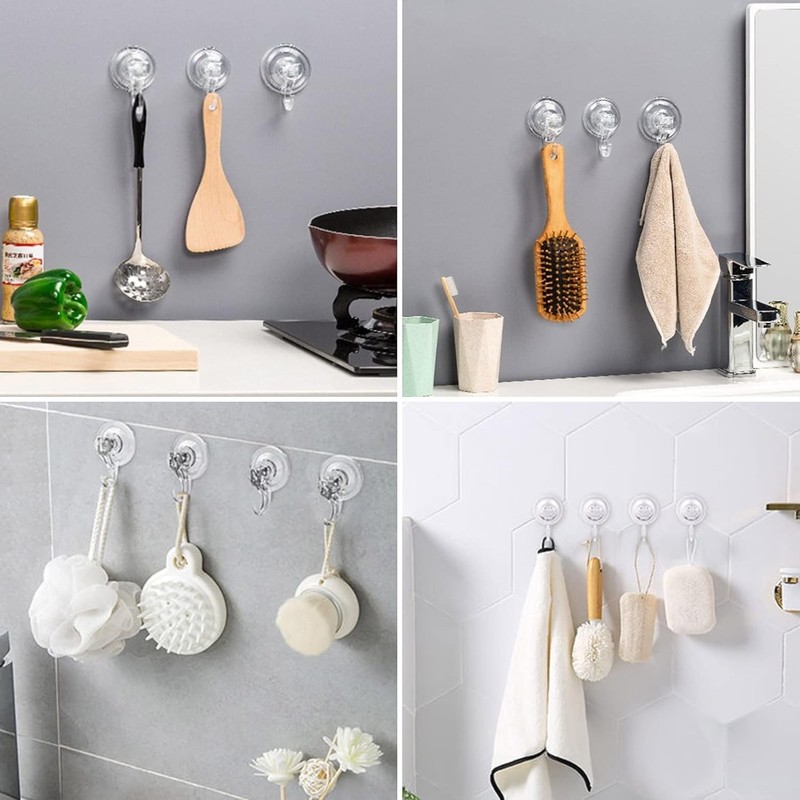 GlobaLink Bathroom Suction Hooks - 6 Pack Reusable Sucker Hooks