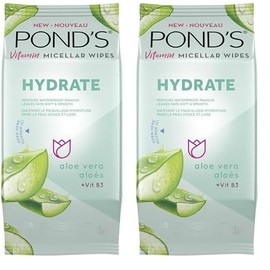 Pond's Vitamin Micellar Wipes For Dry Skin Hydrate Aloe Vera Removes Waterproof Makeup 25 Wipes (Pack of 2)