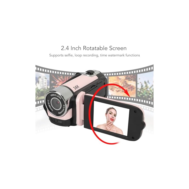 Akozon Digital Video Camera, 1080P 16MP Digital Camera 2.4 Inch