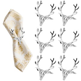 Christmas Reindeer Napkin Rings, Sliver 6 Pcs, Deer Head Napkin Rings For Christmas Lunch Party Holiday Wedding Table Decoration