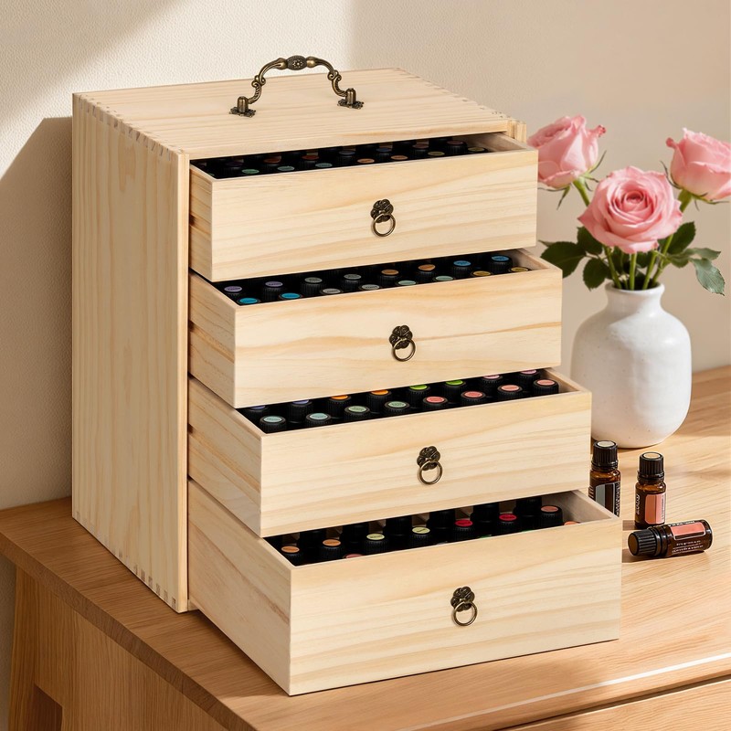 TORIBIO Essential Oils Box for 192 Bottles, Wooden Essential Oils