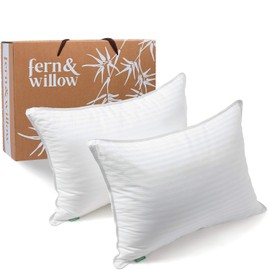 Fern and Willow Premium Queen Size Bed Pillows - Set of 2, 28"x20" - Luxurious Ultra-Soft Cooling Pillow - Hotel Quality, Down Alternative Fill, Medium Firm Support for Side, Back & Stomach Sleepers