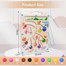 Goviox Magnetic Maze Game, Wooden Toy for Children 2 3 4 Years, Magnetic Game Labyrinth Sorting Game, Magnets Motor Skills Toy, Ideal Magnetic Game for Boys & Girls