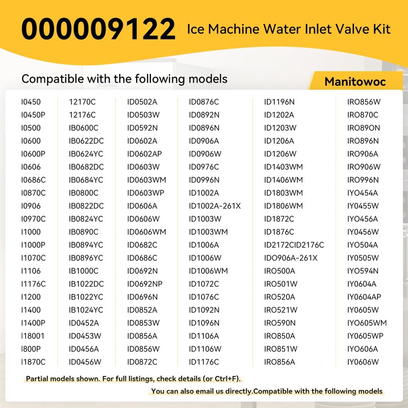 000009122 Ice Machine Water Inlet Valve Kit Compatible with Manitowoc
