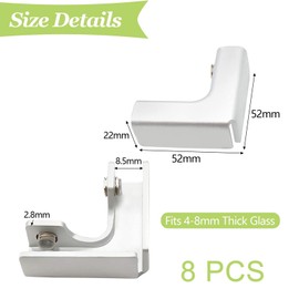 UFURMATE Glass Connector, Glass Clamp, 2 Way Glass Connector, Rimless Clip Holder for Aquarium Fixing, Glass Windscreen, Glass Display Case for 4-7mm Thickness, 8 Pieces