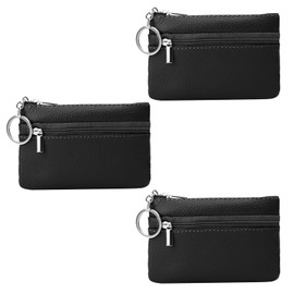 3 pieces key case for men and women, key case PU leather with key ring, 11.5 x 7.5 x 1 cm, key pocket for can store car keys, cards and money, black, black, Modern