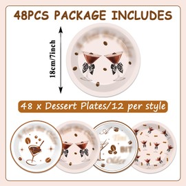 CHUNNIN 48Pcs A Tini Bit Older Party Paper Plates for Brown Martini Theme Party Supplies 7" Martini Coffee Party Disposable Martini Bar for Kids Girls Birthday Baby Shower Party Decorations