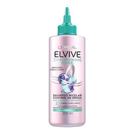 L'Oréal Paris Shampoo micelar con Ácido Hialurónico y Ácido Salicilico Elvive Hialurónico Pure, 2 veces cabello más limpio, para raíz grasa y puntas d