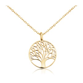Nuoli® Women’s Tree of Life Necklace (45 + 5 cm Adjustable) - Necklace with Tree of Life Pendant for Women and Girls - Stainless Steel, Stainless Steel, Gold