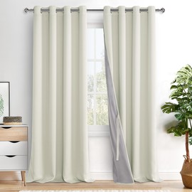 XWZO Total Blackout Curtains 95 Inches Long- Double Layer Full Room Darkening & Energy Efficiency Grommet for Extra Wide Windows Sewn with Tiebacks, Ivory Beige, W52 x L95, Set of 2