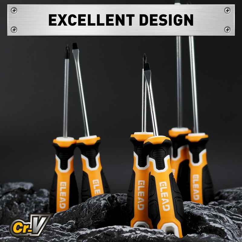 6-Piece Magnetic Screwdrivers Set, 3 Phillips and 3 Slotted Tips