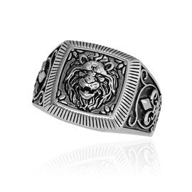 Lion Head Ring for Men, Norse Viking Roaring Lion Ring Vintage Engraved Carved Band Rings, Punk Hip Hop Lion Signet Ring, Lion Totem Amulet Ring, Gothic Animal Lion Jewelry Jewelry for Men Mens (11)
