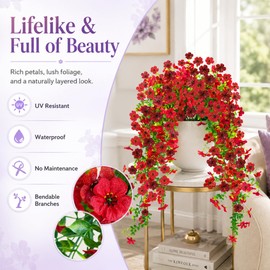 UV Resistant Artificial Hanging Flowers Outdoor Decor - 2 Pack Fake Hanging Plants with Silk Daisies for Spring Summer, No Fade Faux Flowers for Planter, Front Door, Porch, Patio, Garden, Yard