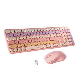 FCPLU x UBOTIE Wireless Keyboard and Mouse Combo with 110 Round Keycaps, Power Switch, and Scissor-Switch Typing Feel – Ideal for Office Use(Pink Gradient)