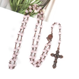 Nazareth Store Vintage Rose Quartz Rosary Necklace 8 mm - Sacred Earth Medal & Cross Crucifix Religious Rosaries Terra Santa Jerusalem Collection, Stone Crystal