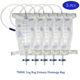 750ML Leg Bag Urinary Drainage Bag Anti-Reflux Valve T-Tap Drain 5PCS