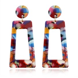 ANXIN Boho Exaggerated Creative Trapezoid Acrylic Earrings Retro Geometric Hollow Color Irregular Rectangle Earrings for Women (Color Trapezoid Earrings)
