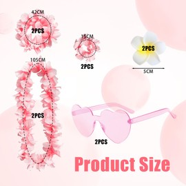 Carreuty 12 PCS Hawaiian Garlands Hawaiian Leis Party Decorations Flower Necklace Headbands and Bracelets Heart Sunglasses Hawaiian Beach Fancy Dress Luau Party Supplies for Kids Adults