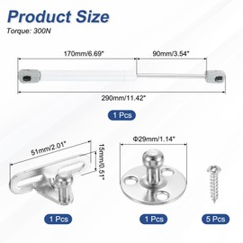 sourcing map 1Pcs Lid Support Hinges, 10 Inch 300N Gas Struts Heavy Duty Gas Spring Soft Close Lid Stay Hinges Lift Support with l Mounts for Tool Box Cabinet, White