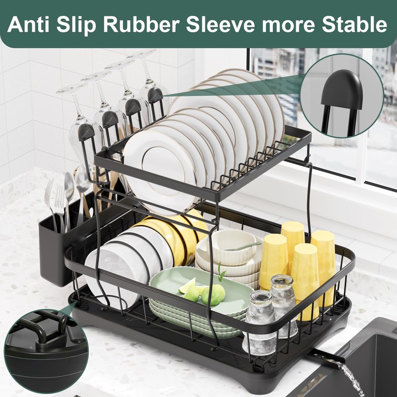 LIYI Dish Drying Rack,Large Dish Rack for Kitchen Counter,2-Tier Dish