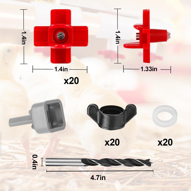 MEWTOGO 20 Pack Horizontal Chicken Nipples Waterer - Automatic Chicken