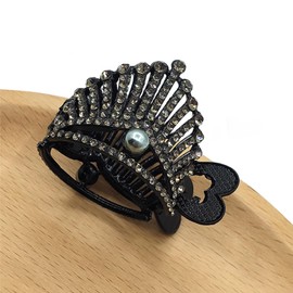 Women Small Hair Clip, Rhinestone Hair Clip Crown Shaped Hair Accessories, Small Claw Clips Diamante Ponytail Holder, Retro Black Hair Clip, Metal Pearl Hair Barrettes for Thick Hair