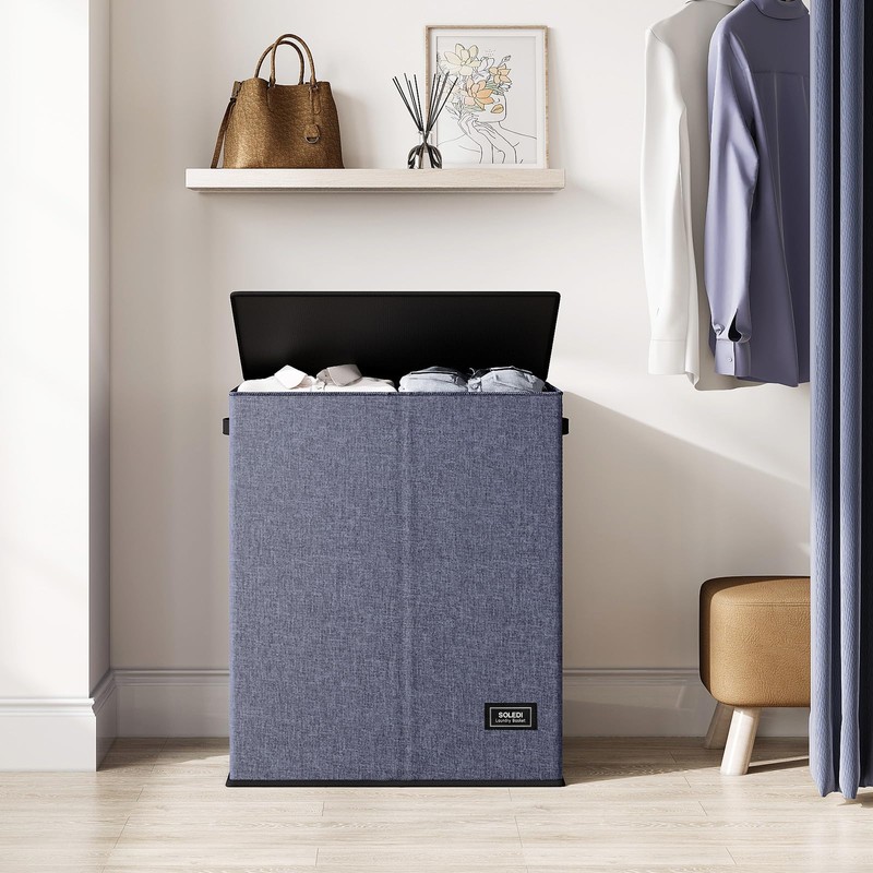 SOLEDI Large Double Laundry Hamper with Lid, Collapsible Clothes Hamper