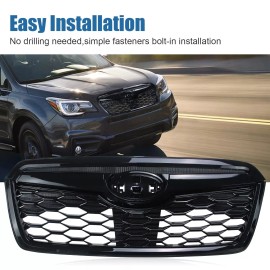 toptier_autoparts Front Grill Replace for 2019-21 Subaru Forester Gloss Black Grille w/Camera Hole
