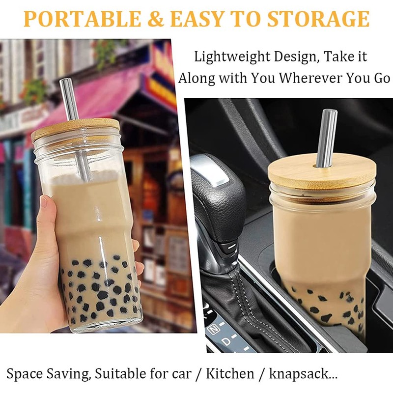ASANMEYO 2 Pcs 24 oz Glass Cups With Bamboo Lids