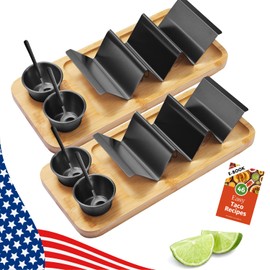 HolaTasty Taco Holder Kit - 2 Pack (Value Pack), 3-in-1 Taco Set of 2-6 slots for Tacos, Black Taco Presentation Rack Plate for Taco Tuesday Bar Party, Gifts for Taco Lover Vegetarian Cinco de Mayo