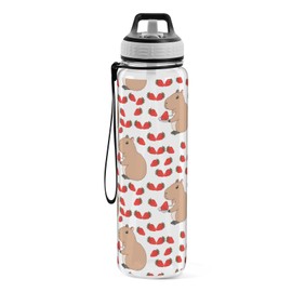 senya Cute Capybara Strawberry Sport Water Bottle with Straw Tritan Clear Bottle for Outdoor Gym Travel