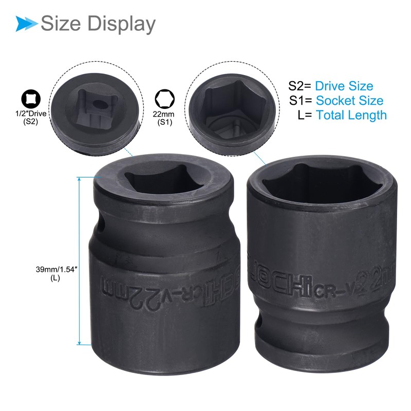 CoCud Deep Impact Socket, 1/2 Inch Drive 6-Point 22mm, CR-V