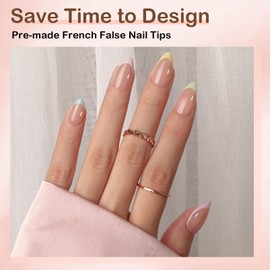 DMQ French Press On Nails Short, 150Pcs Brighter Pastel French Tip False Nails Kit with Glue, Almond Fake Nail Tips, Full Cover Stick on Nails for Women Girls French Nail Art Manicure Decorations