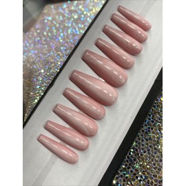 Handmade 💕 Luxury Gel Press On Nails, PINK WHITE  , Long Coffin, 10p Nail Set W/ kit