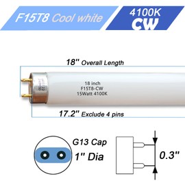 Flyercatch 2Pack F15W-T8-CW Cool White 15 Watt Fluorescent Bulb,18 inch F15T8/CW 4100K Linear Light,T8 Tube for Under Cabinet, Kitchen Sink RV (18'' MOL)
