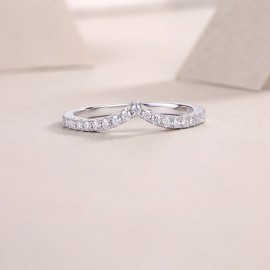 Fine 925 Silver Gold Plated Pave 1.5MM VVS GRA Moissanite Couple Jewelry Minimal V Shape Engagement Stacking Rings Set VermeilColor: White Gold Plated-V, Ring Size: 7#