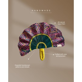 Hand fan portable fan woven with natural palm. Handmade elegant hand fan | Abanicos de mano para fiestas y regalos artesanales (pink)