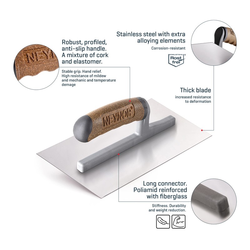 NEYNOR® Smoothing trowel without teeth, 270 x 130 mm, professional