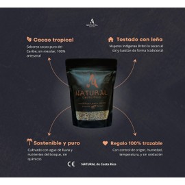 NATURAL de Costa Rica | 450 g | Pure CACAO Gourmet | Unsweetened Roasted Natural Cocoa | Pure Cocoa Beans | For Eating or Melt | For Gourmets | As a Gift | Tropical | Grown by Women