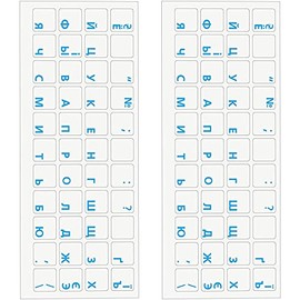 2PCS Transparent Russian Cyrillic Keyboard Stickers, Russian Keyboard Replacement Sticker with Transparent Background, and Blue Lettering for Computer Notebook Laptop Desktop Keyboards(Russian)