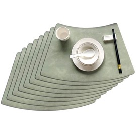 Leather Round Table Washable Placemats, Black Thick Faux Leather Heat Resistant Wedge Table Placemat, Waterproof Non-Slip Easy to Clean Place mat for Kitchen Coffee Dining Room Table Set of 8