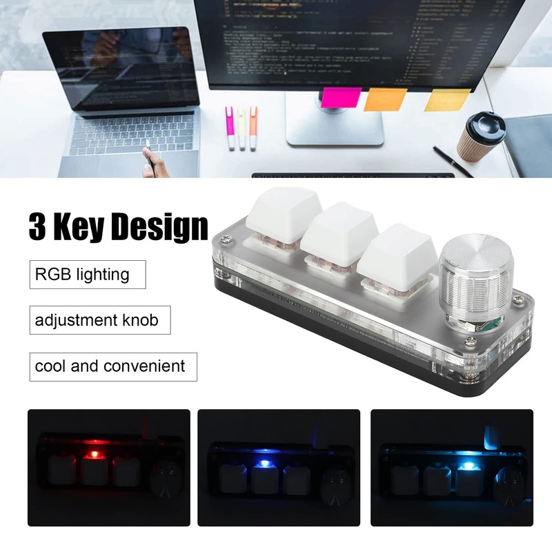 Yoidesu Mini 3 Key Keypad with Knob, One Handed Macro
