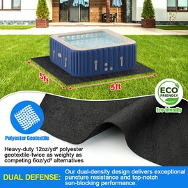 Abimars Thicker Pool Liner Pad for Above Ground Swimming Pools, 5’ x 5’ Square Pool Mat for Pool Bottom, Seamless Comfort, Double Density Puncture Resistant, Black