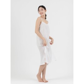 Midi Length Cotton Full Slip Under Dress Adjustable Spaghetti Strap Undergarment Nightwear (M/L, White)