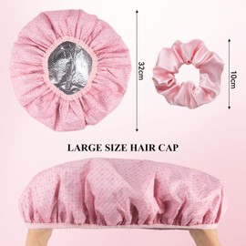 2 Pieces Deep Care Heated Hat Self Heating Hat for Hair Care, Double Layer Aluminum Grooming Cap with 2 Hair Bands for Spa Hairstyle, Pink+Black