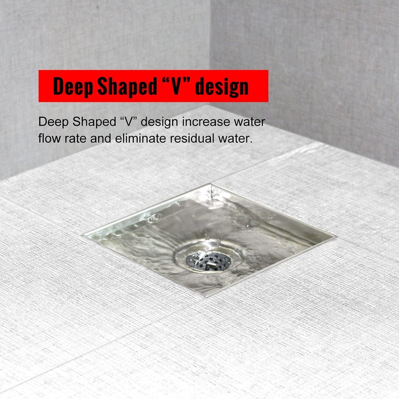SaniteModar Square Shower Drain 6 inch with Shower Drain Base,