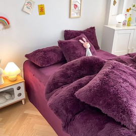 chovy Faux Fur Plush Grape Purple Comforter Sets King - Ultra Soft Shaggy Flannel Velvet Fluffy Fuzzy 3PC Bedding Set （Comforter x 1 Pillowcases x 2）