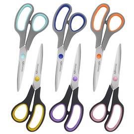 Hnncugty Scissors for Office School Supplies, Hnncugty 8" Scissors All Purpose Bulk Set of 6-Pack, Sharp Shears for Student Teacher Home Craft Sewing Fabric, Desk Accessories Comfort Grip, Right/Left Handed