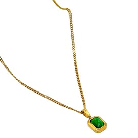 Emerald-Look Green Zirconia Necklace – Gold Chain Pendant Jewelry for Women, Vintage-Inspired Gift