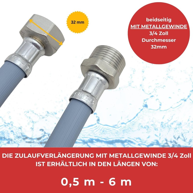 Lichtblau Inlet Hose Extension with Metal Thread, 1.5 m, Washing